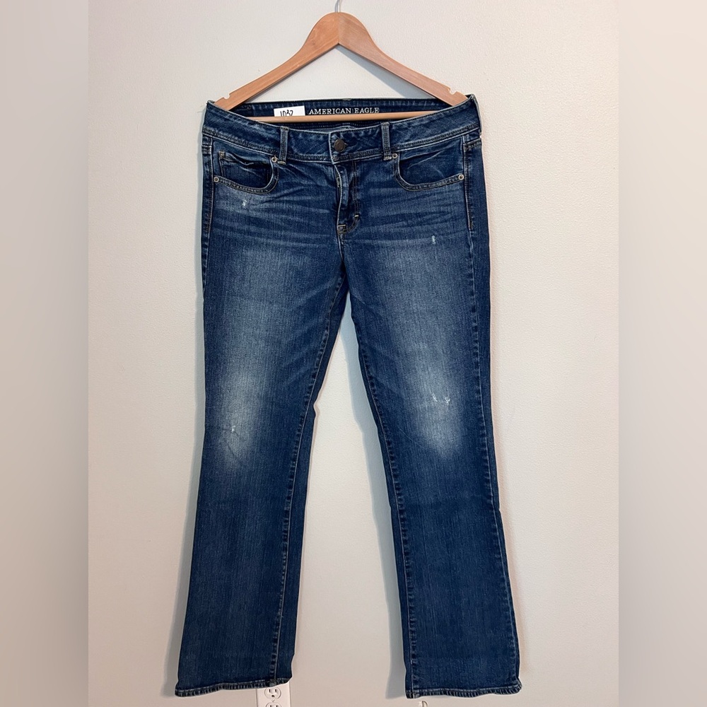 American Eagle Kick Boot Jeans 14 Long | Dark Wash | Stretch |Low Rise